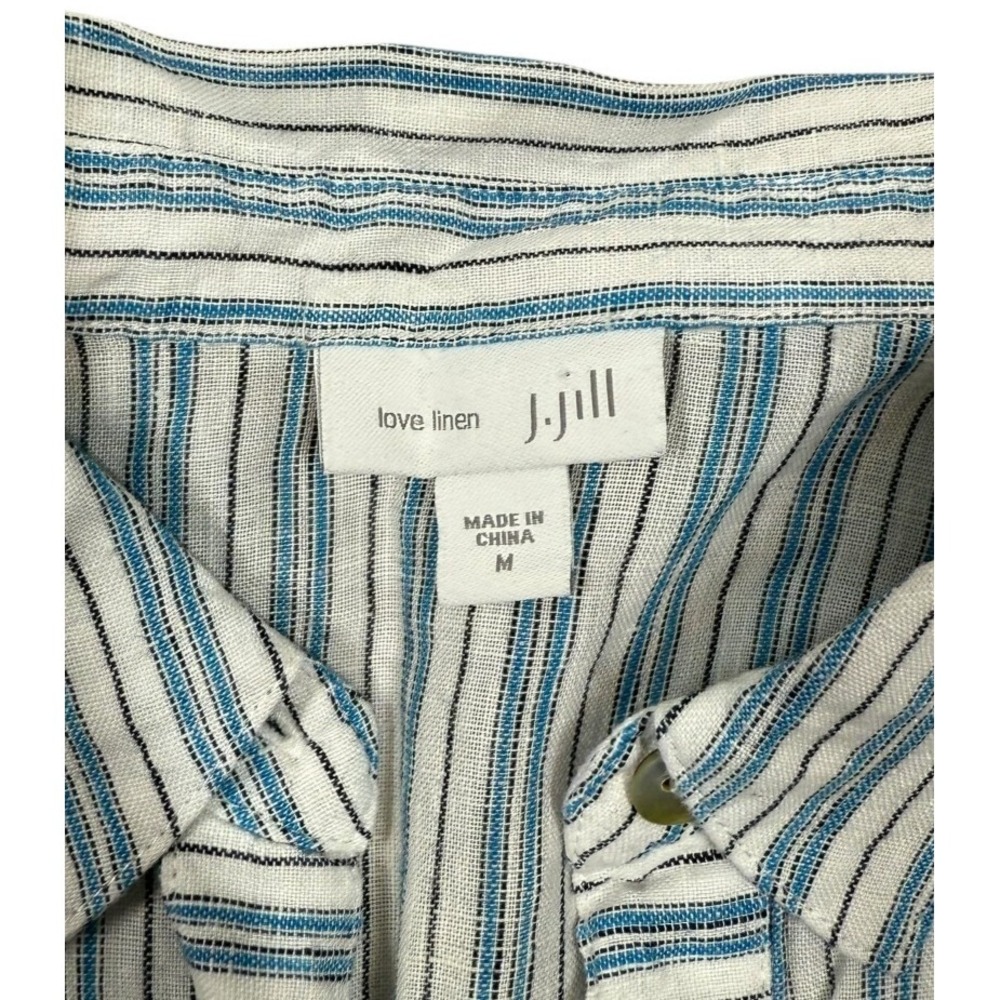 J.Jill Love Linen Women's Blue Striped High Low Hem Popover Tunic Blouse Size M - Picture 4 of 7
